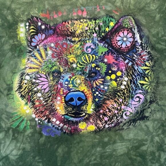 The Mountain Green Tie Dye Psychedelic Bear Graphic T-Shirt Small - Picture 2 of 6